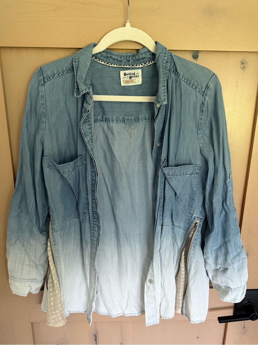 Anthropologie Holding Horses Light Blue Ombre Denim Chambray Jacket